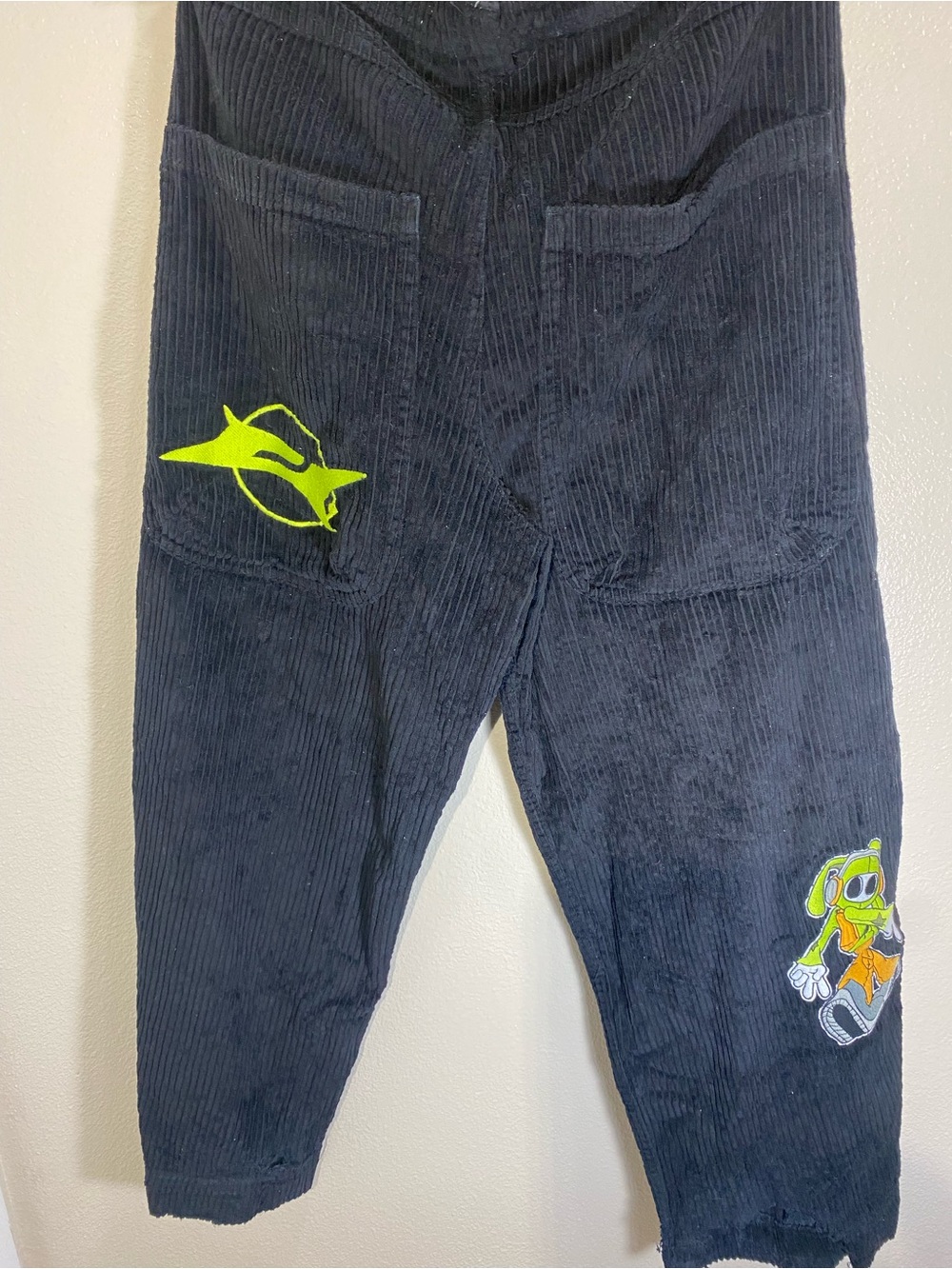 A.LAB Black Corduroy Graphic Pocket Pants with Neon Accents